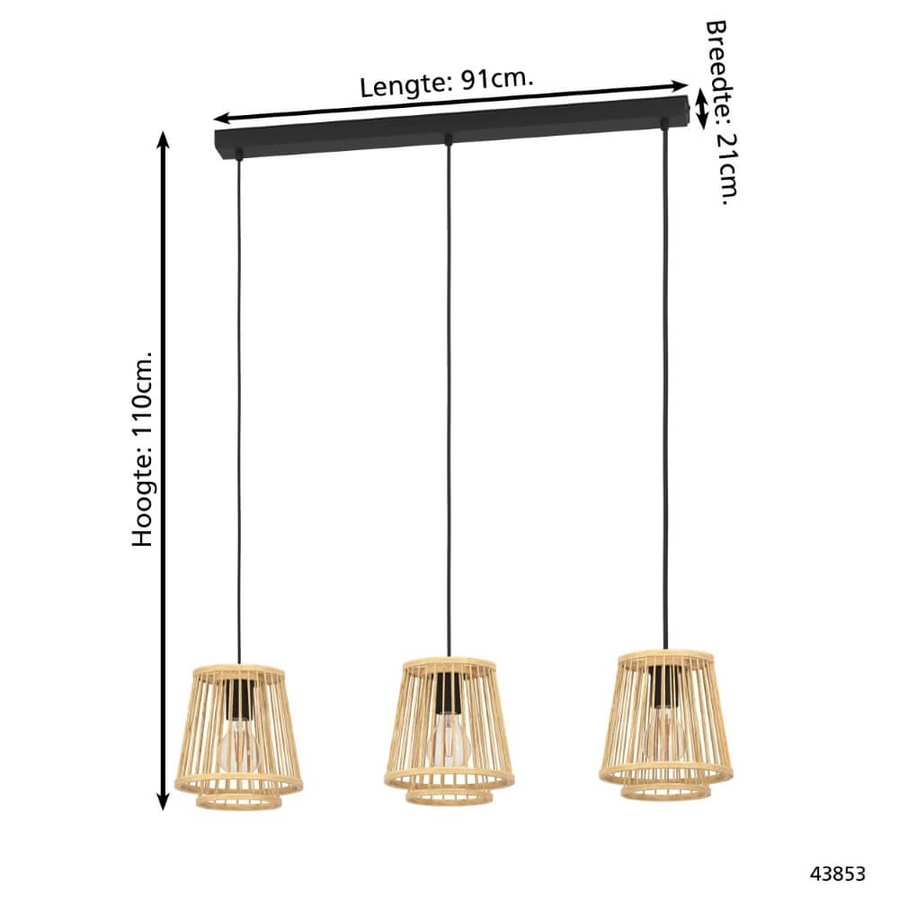 Wooden pendant lamp Hykeham 3-light Eglo 9002759438531