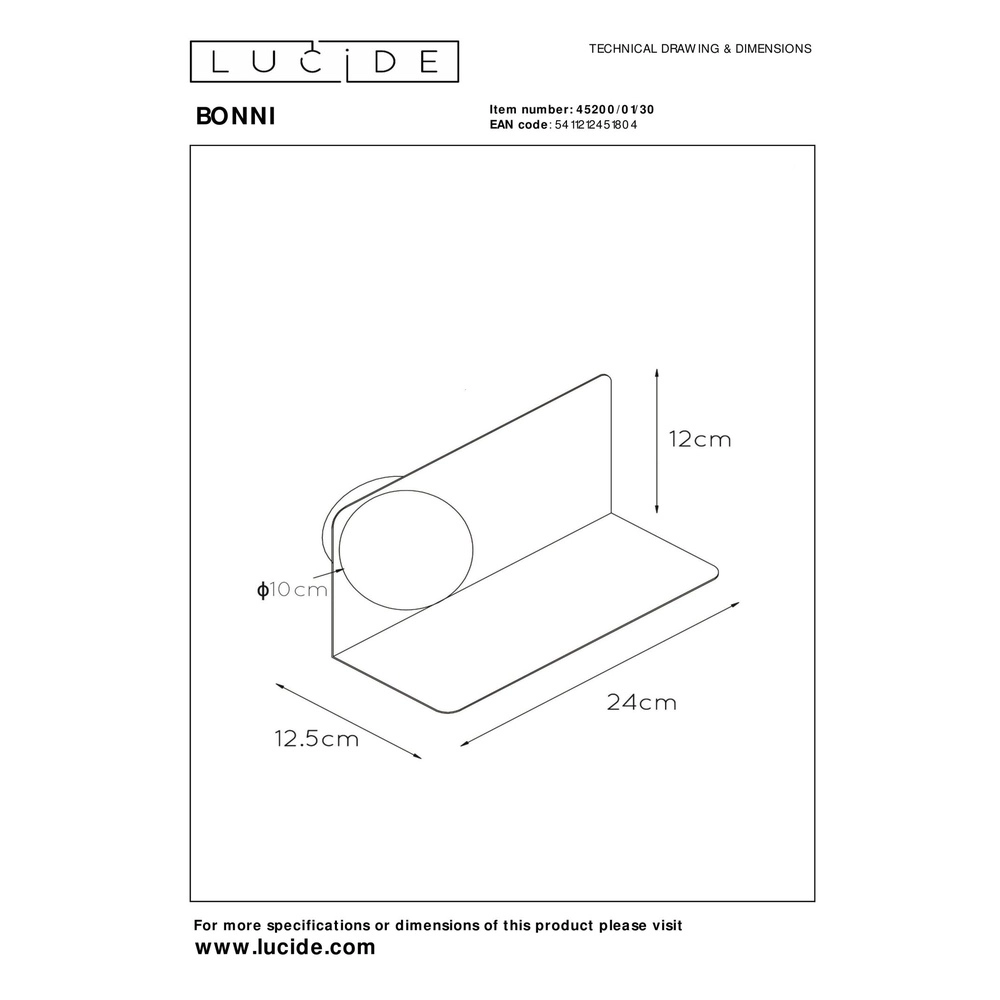 Wall lamp Bonni Black Lucide 5411212451804
