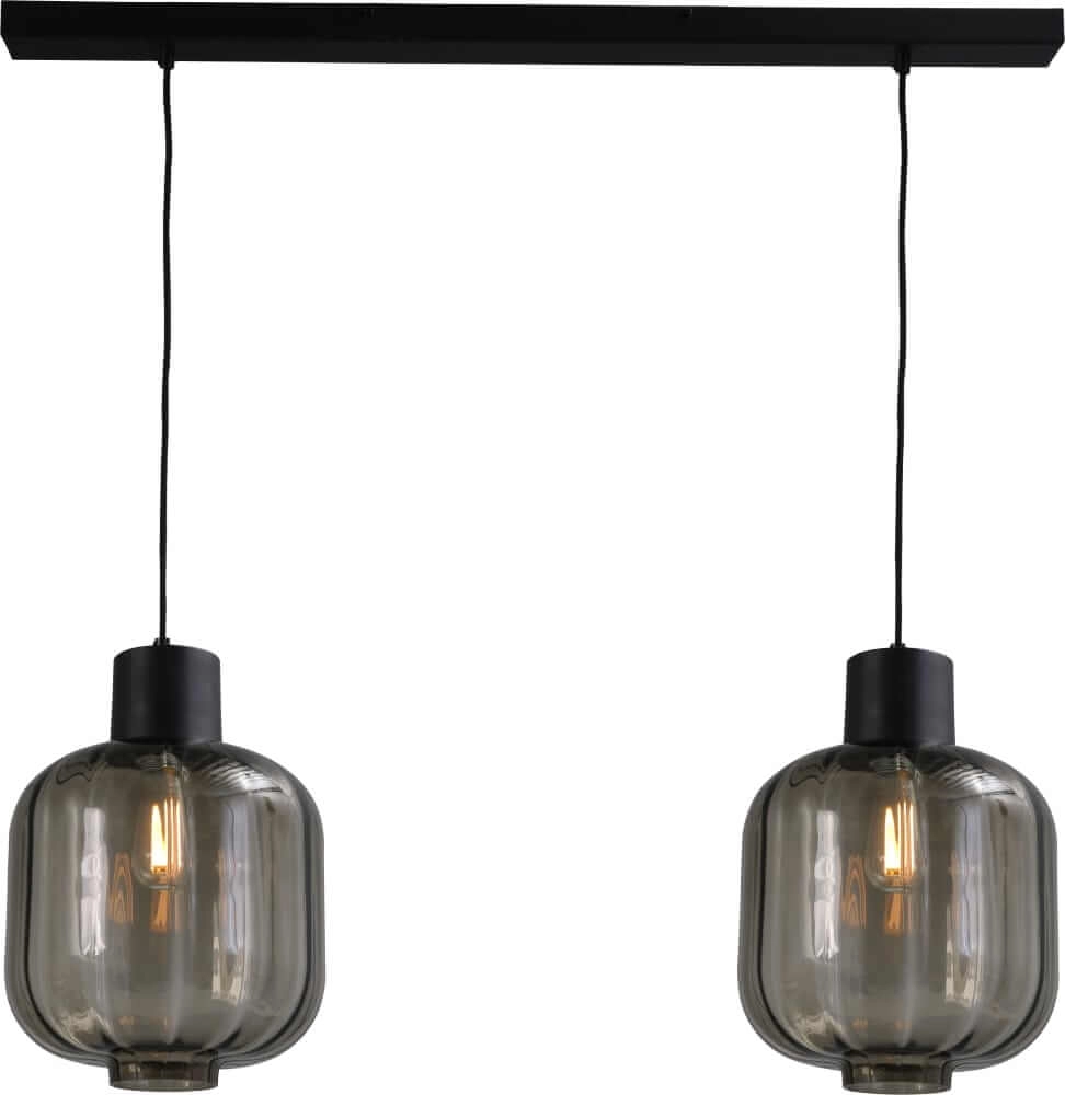 Dining room hanging lamp Lett lll 28 2-light black with smoke glass