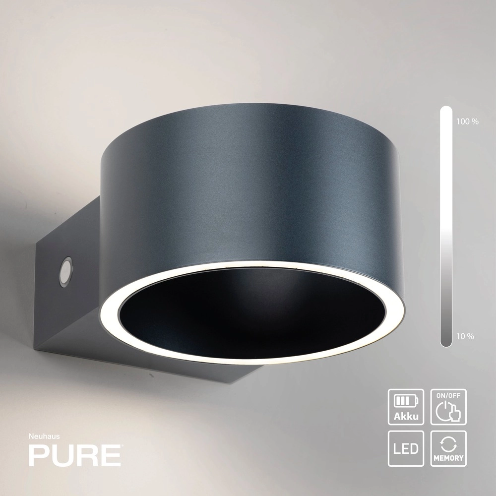 Rechargeable wall lamp Pure Akku Clipse Mystic grey Paul Neuhaus 4012248391754