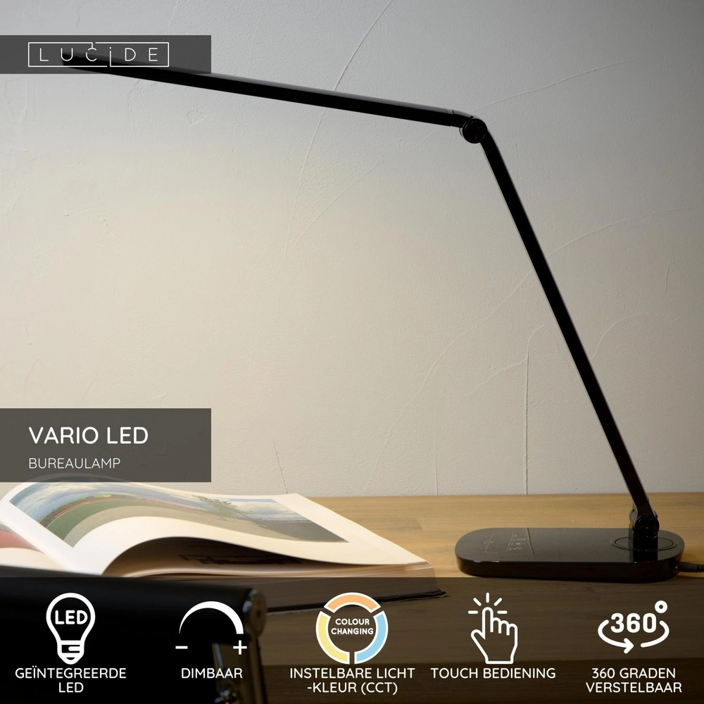 Desk lamp Vario Led Black Lucide 5411212241818