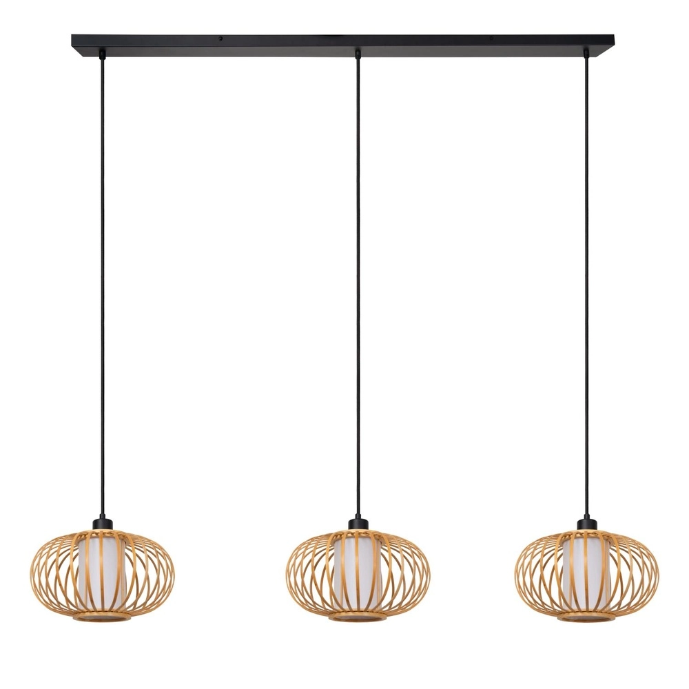 Pendant lamp Thuline 3-light wood look