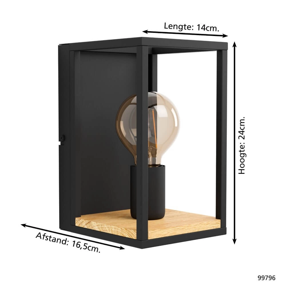 Wall lamp Libertad black with wood Eglo 9002759997960
