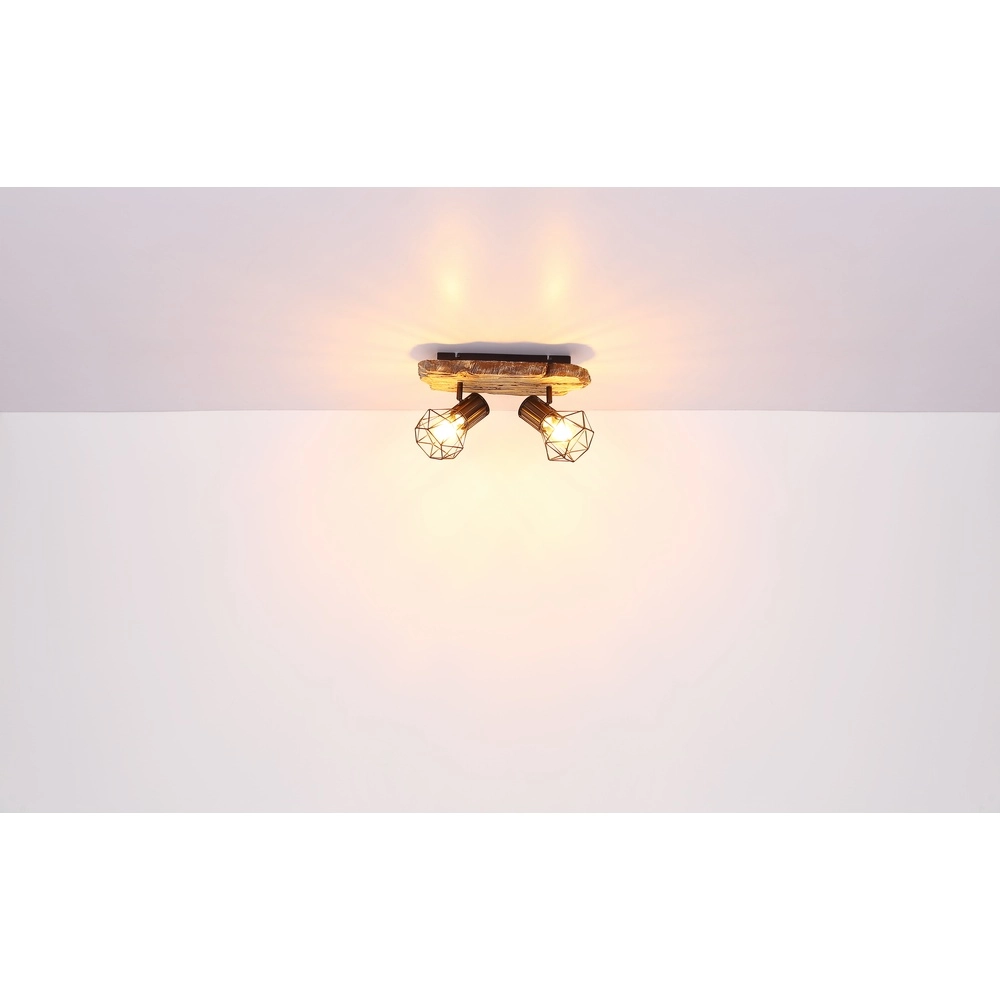 Ceiling lamp Priska 2-light black with wood Globo 9007371442362