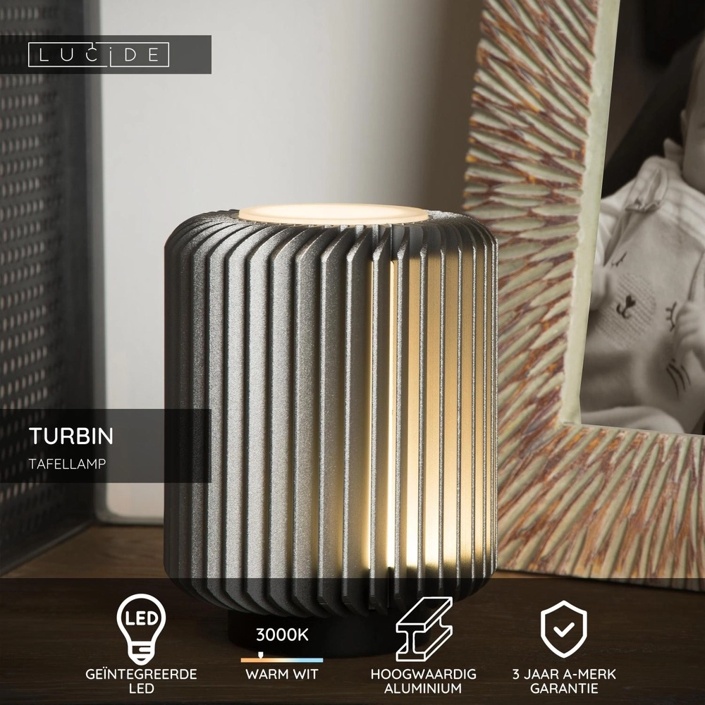 Table lamp Turbin grey Lucide 5411212262660