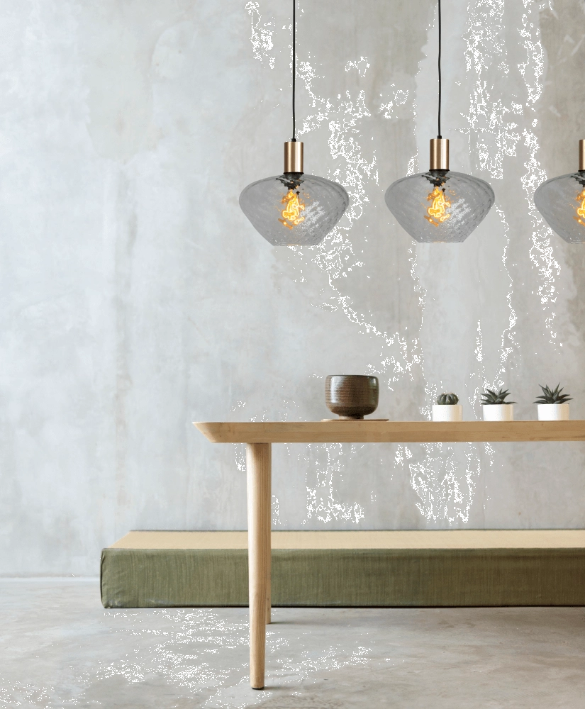3-light hanging lamp - gold - Porto with Blossom smoke glasses Masterlight 8718121269634
