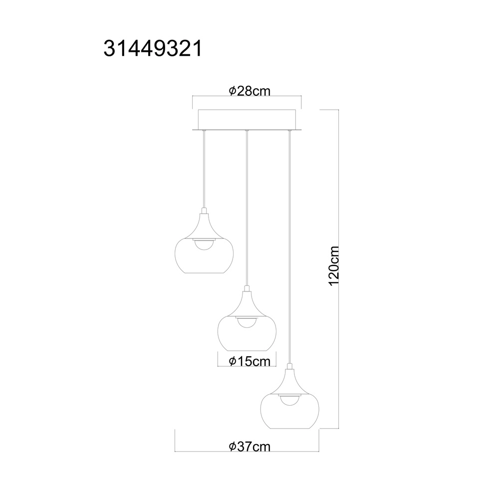 Design pendant lamp Lui 3-light nickel Globo 9007371589593