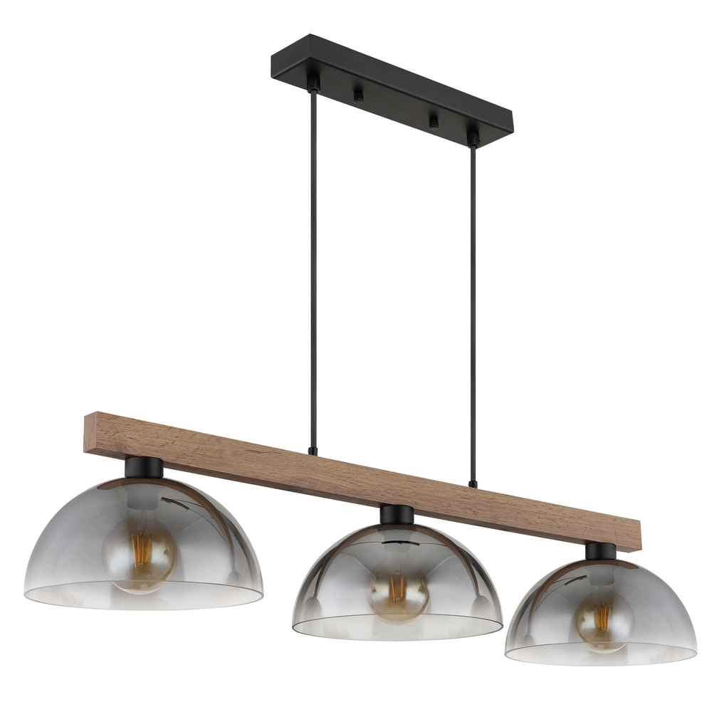 Country Pendant Lamp Romy 3-light black with wood Globo 9007371586356