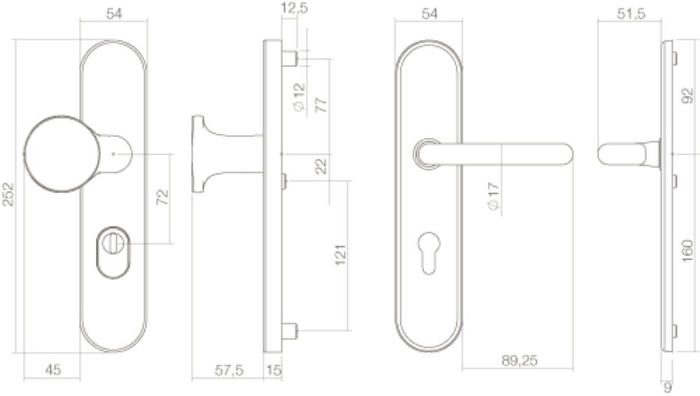 Front door fittings Vurano PC72mm core pull protection brass unlacquered Intersteel 8714186069127