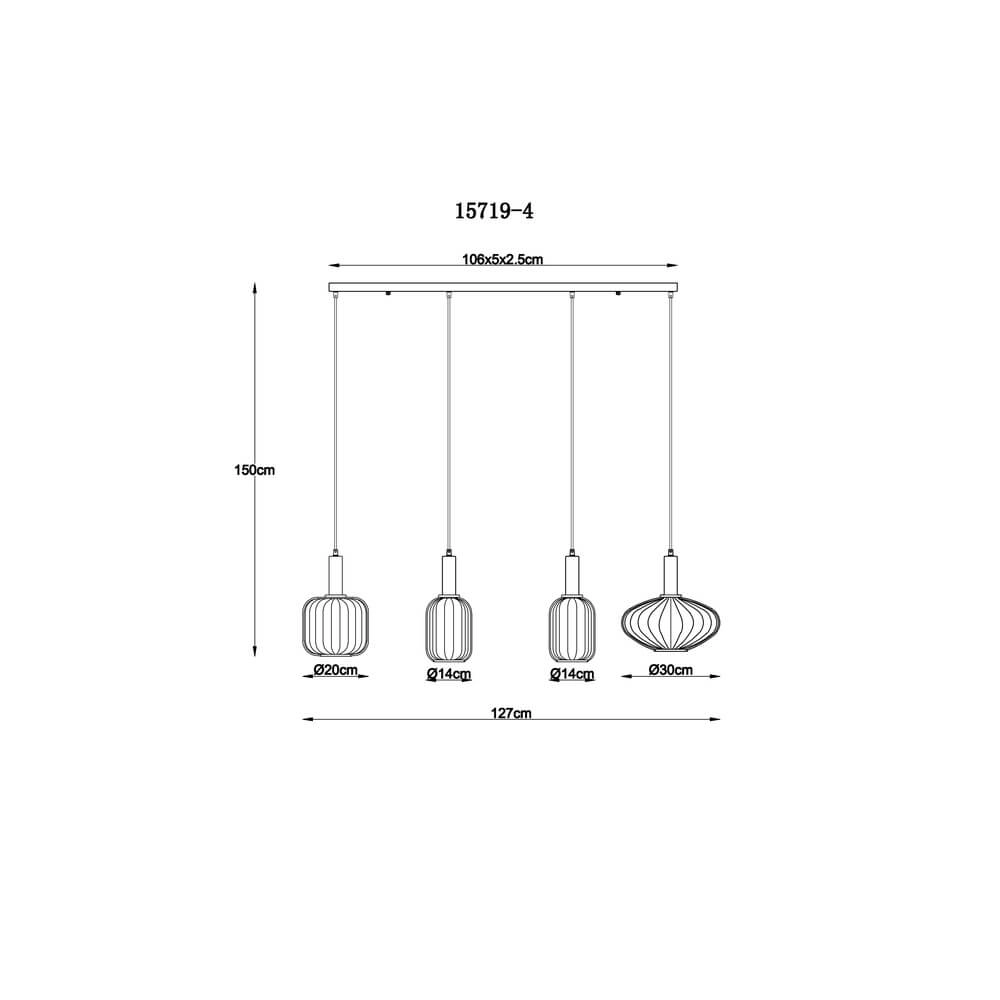 Pendant lamp Valletta with coloured glass 4-lights Globo 9007371452866