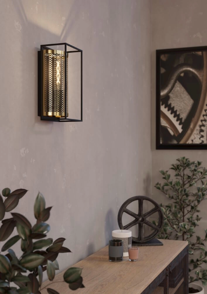 Country wall lamp Nohales black with gold Eglo 9002759437893