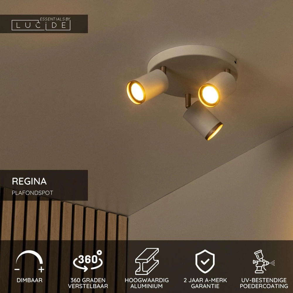 Ceiling spotlight Regina 3-light round taupe with coffee brown Lucide 5411212531230