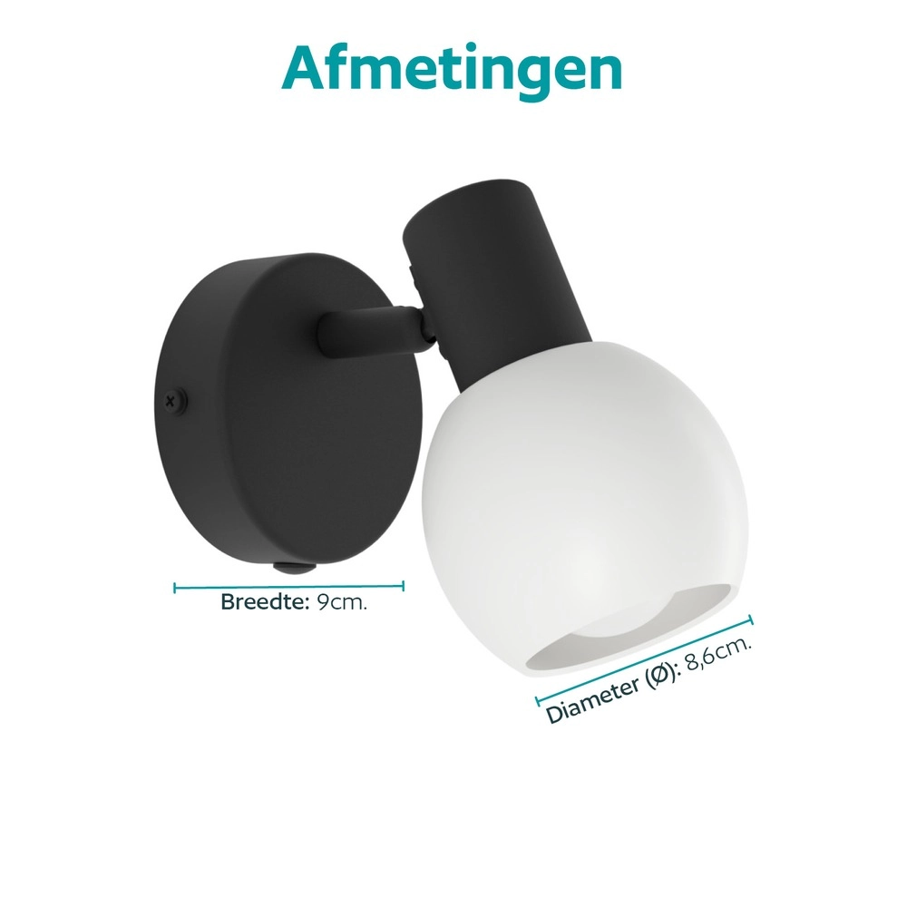 Wall lamp Castellazo black with white glass Eglo 9008606392124