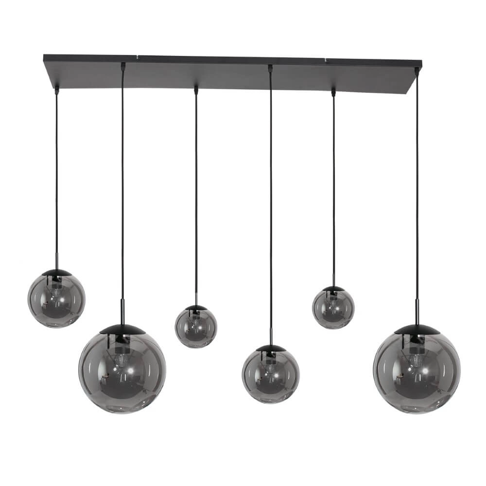 6-light glass hanging lamp Bolique black with smoke glass Steinhauer 8712746166422