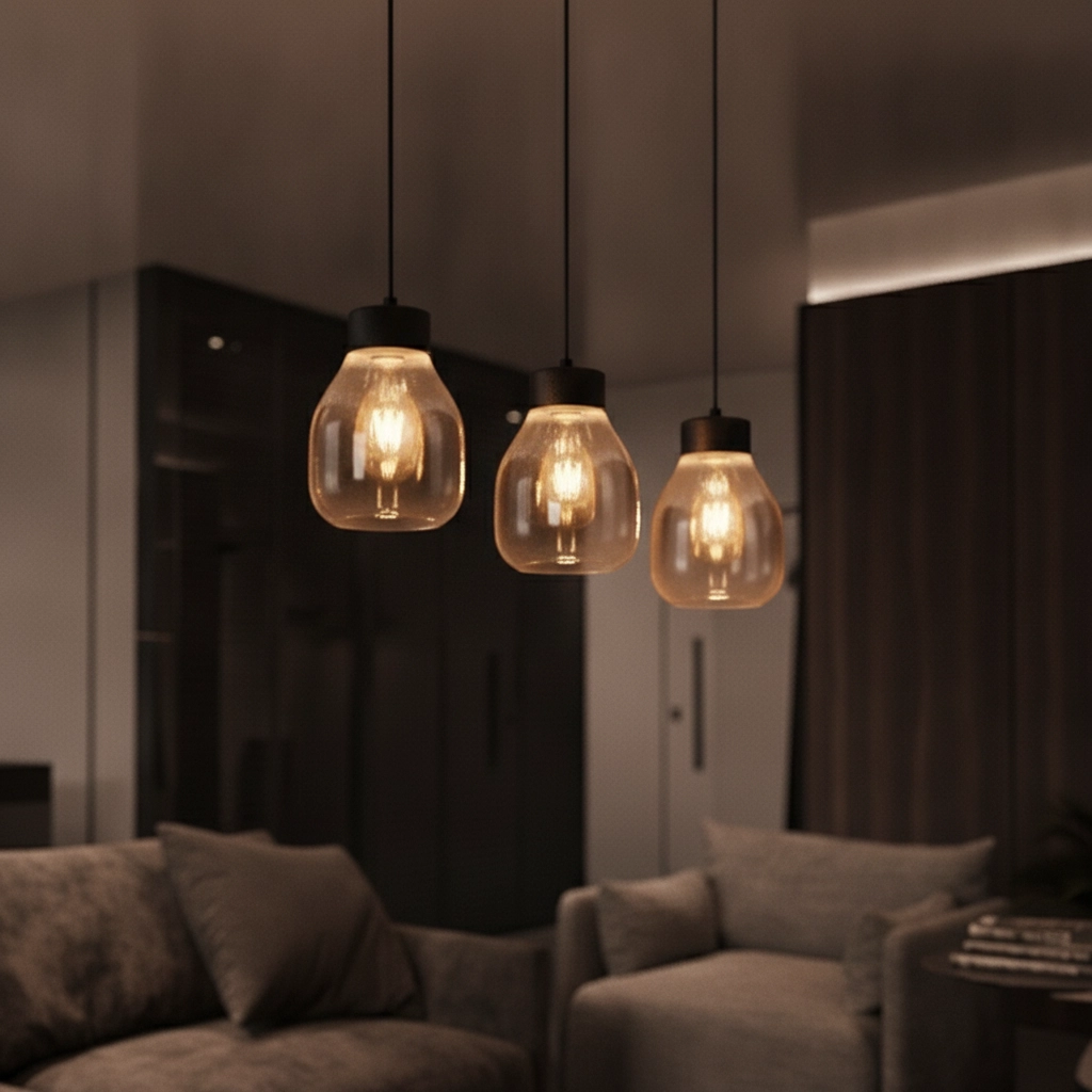 Pendant lamp Blacu 3-light black straight