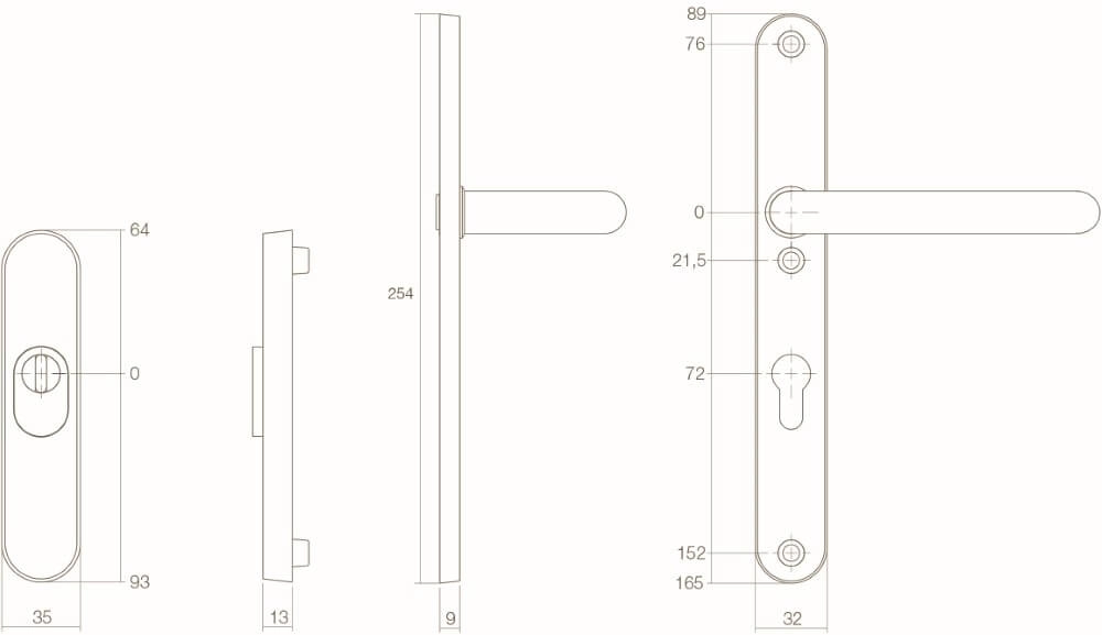 Front door fittings Vurano core pull protection narrow PC 72mm stainless steel Intersteel 8714186351222
