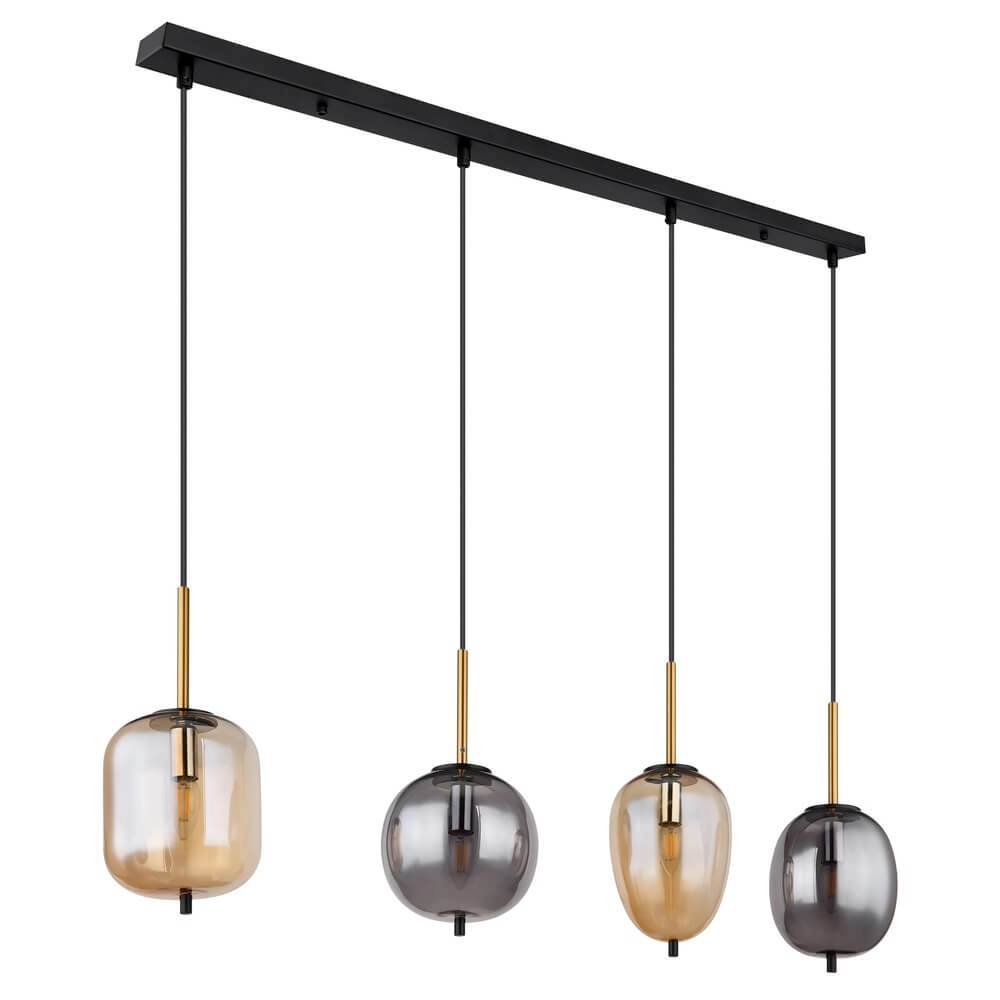 Pendant lamp Blacky Amber and smoke glass 4-lights Globo 9007371431717
