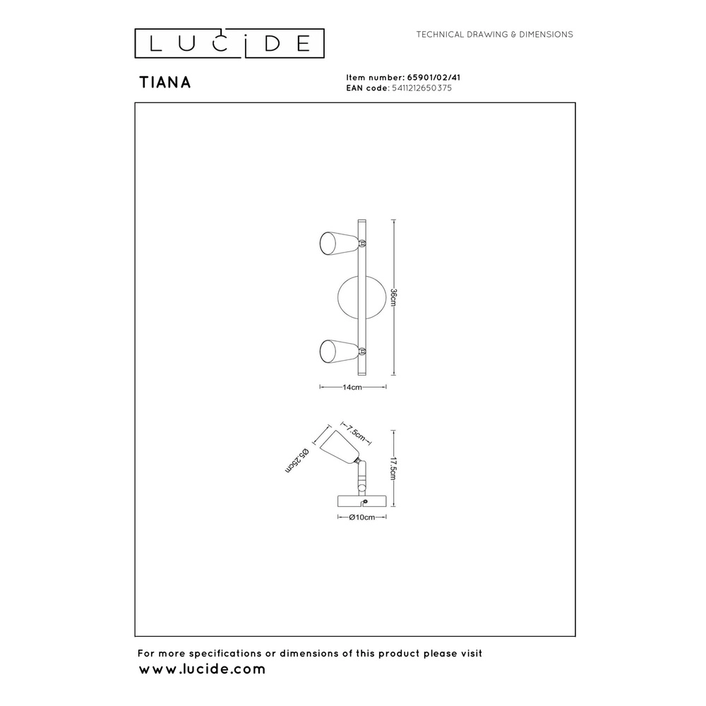 Ceiling spotlight Tiana 2-light taupe Lucide 5411212650375