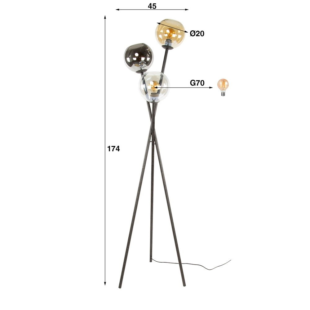 Tripod floor lamp Multi 3x glass Lyora 8716803512269
