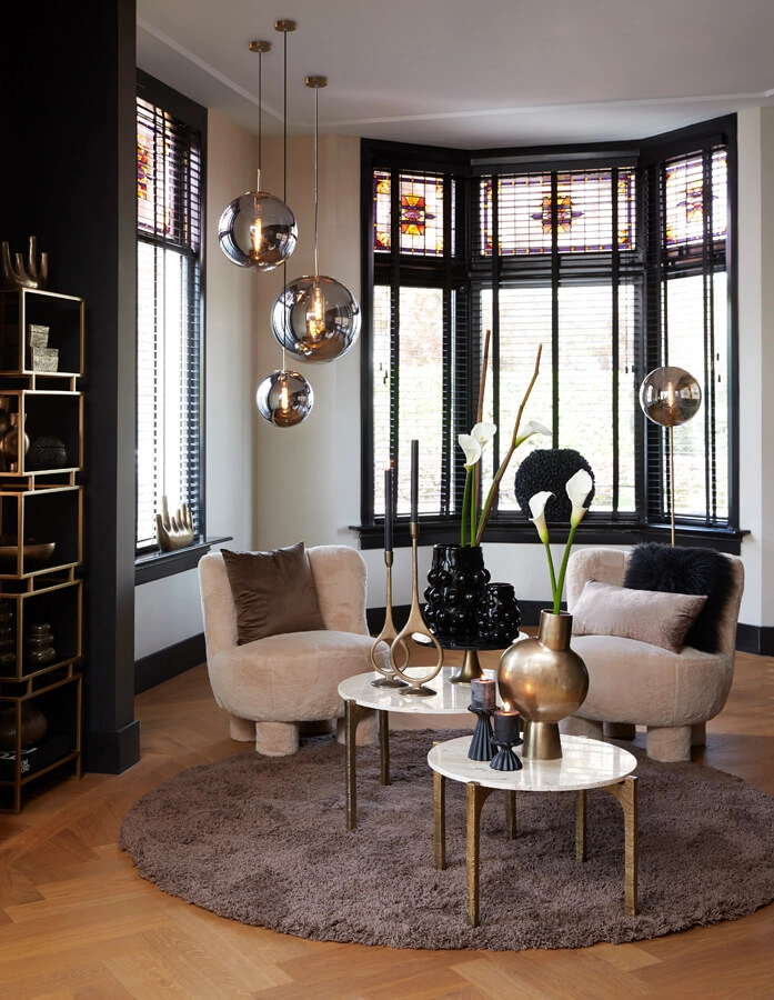 Golden floor lamp Medina with smoke glass Light & Living 8717807696979