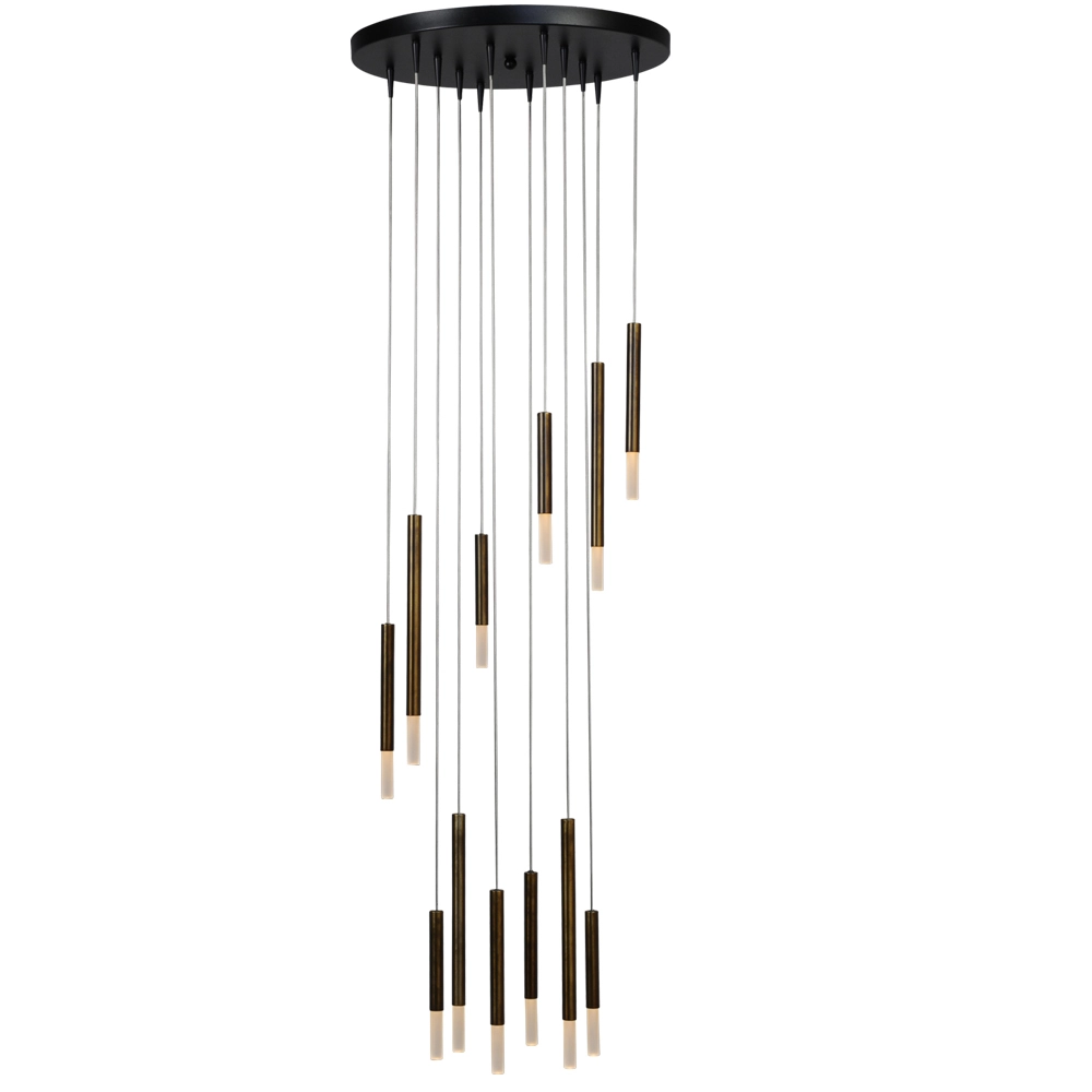 Black loft hanging lamp Flute 12-light design cylinders