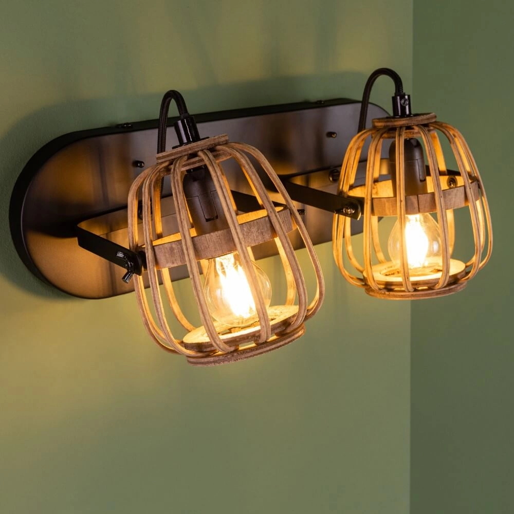 Rattan ceiling lamp Nikka 2-light black Brilliant 4004353402203