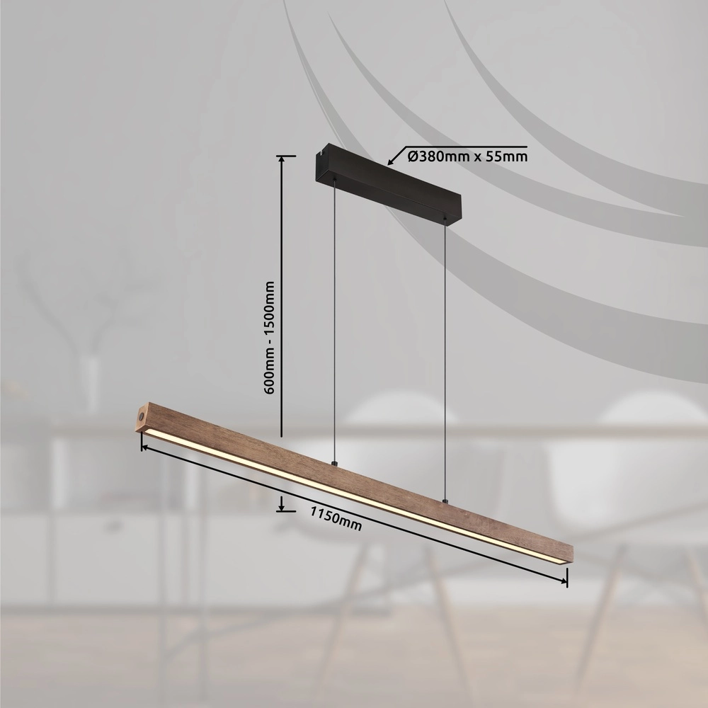 Sleek pendant lamp Olivus wood 115cm Globo 9007371455683