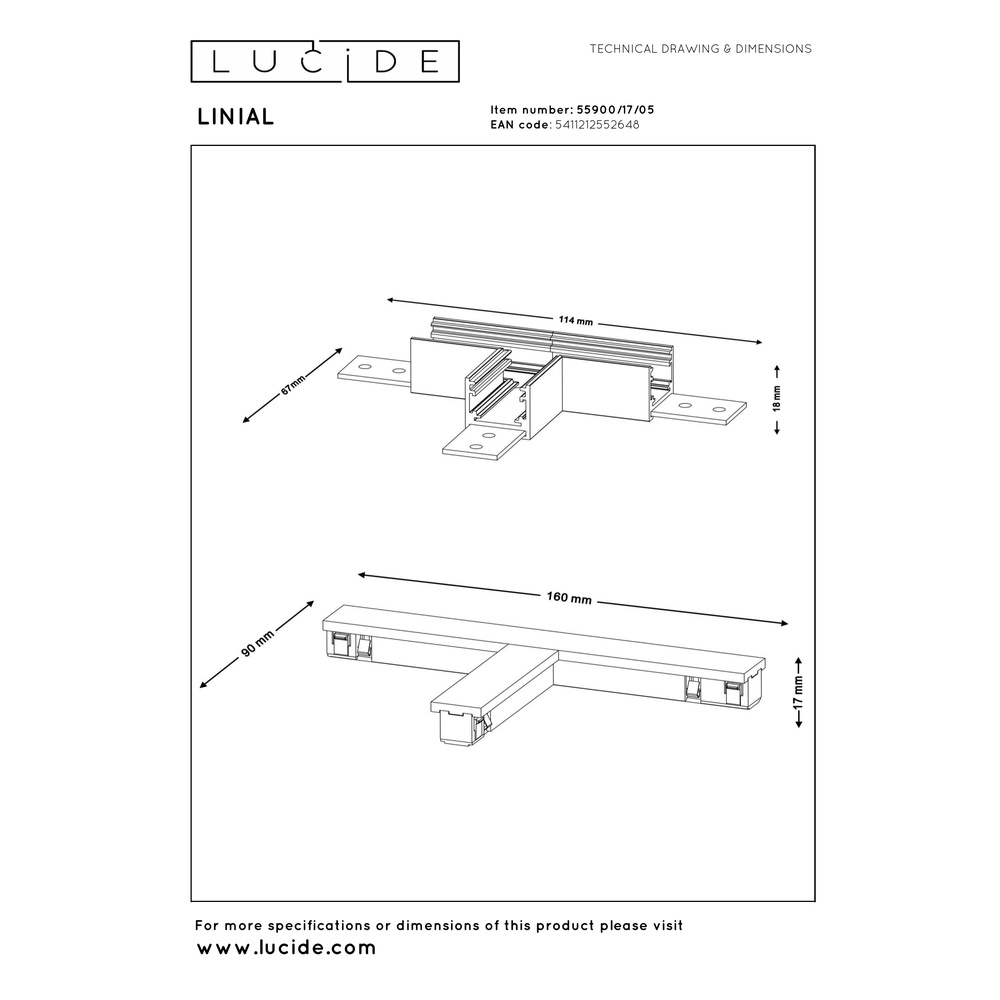 T-connector 1-fase Linial champagne Premium by Lucide 5411212552648