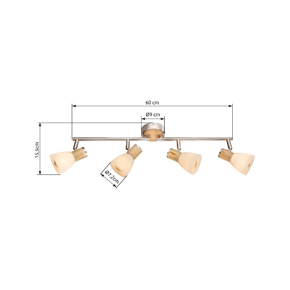 Ceiling lamp Gylfi Nickel with wood 4-lights Globo 9007371352548
