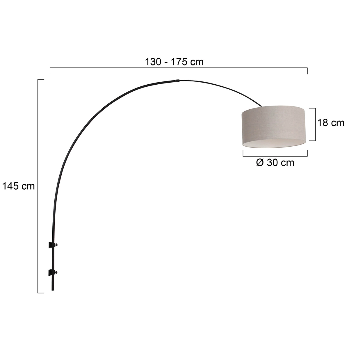 Wall Arc Lamp Sparkled black with taupe lampshade Steinhauer 8712746146073