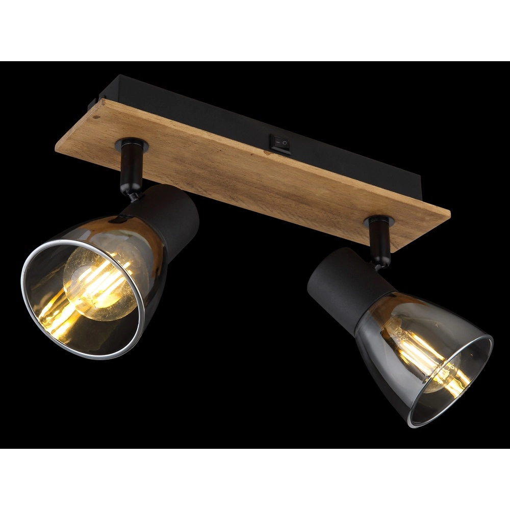 Ceiling lamp Claude 2-light black with wood Globo 9007371443208
