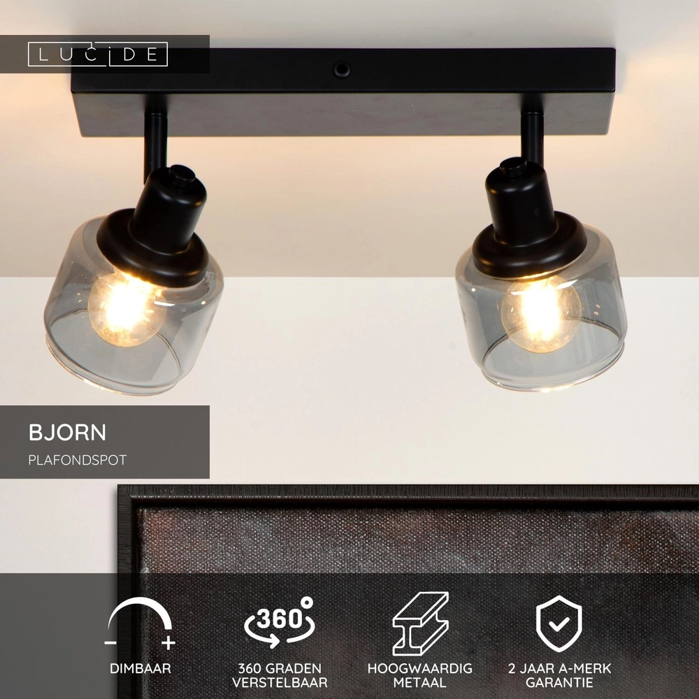 Ceiling lamp Bjorn 2-light black Lucide 5411212771230