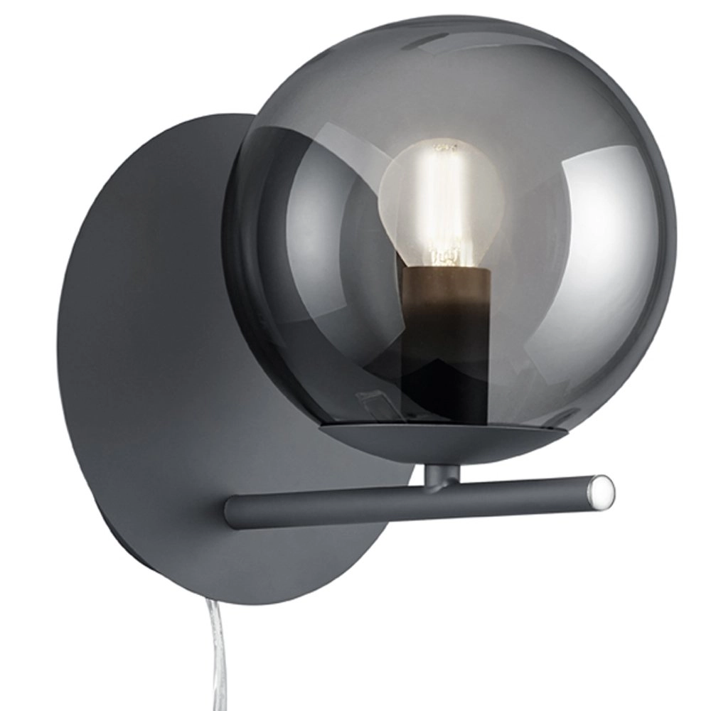 Wall lamp Pure anthracite with smoke glass