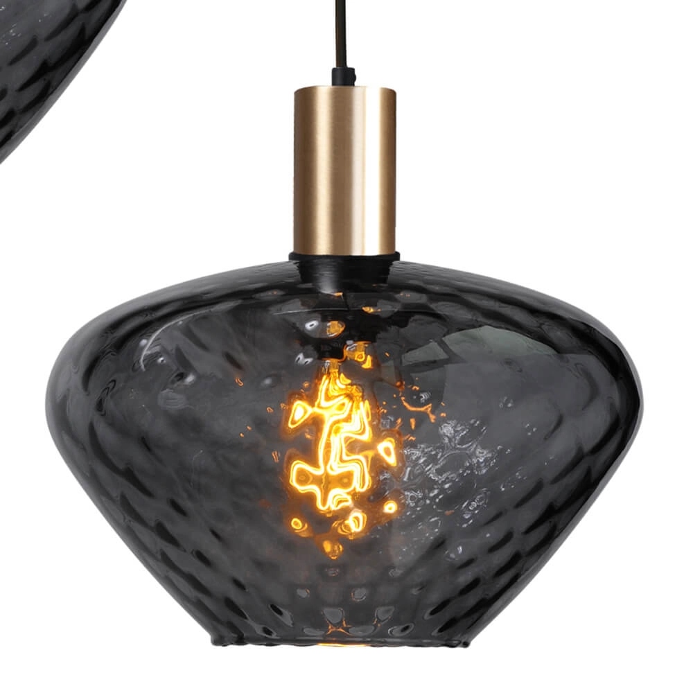 3-light loft hanging lamp - gold - Porto with Blossom smoke glasses Masterlight 8718121270807