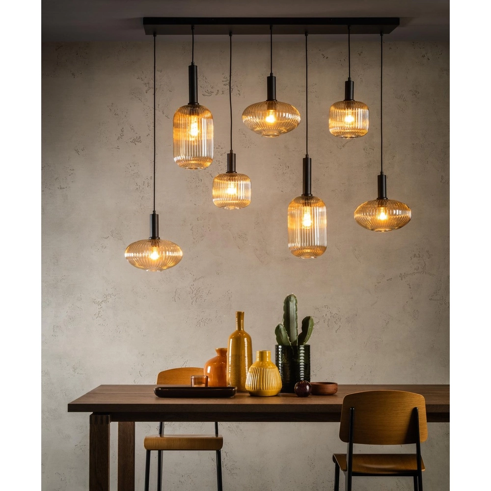 Pendant lamp Maloto 7-lights with amber glass Lucide 5411212451569
