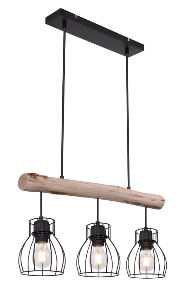 Pendant lamp Mina black with wood 3-lights