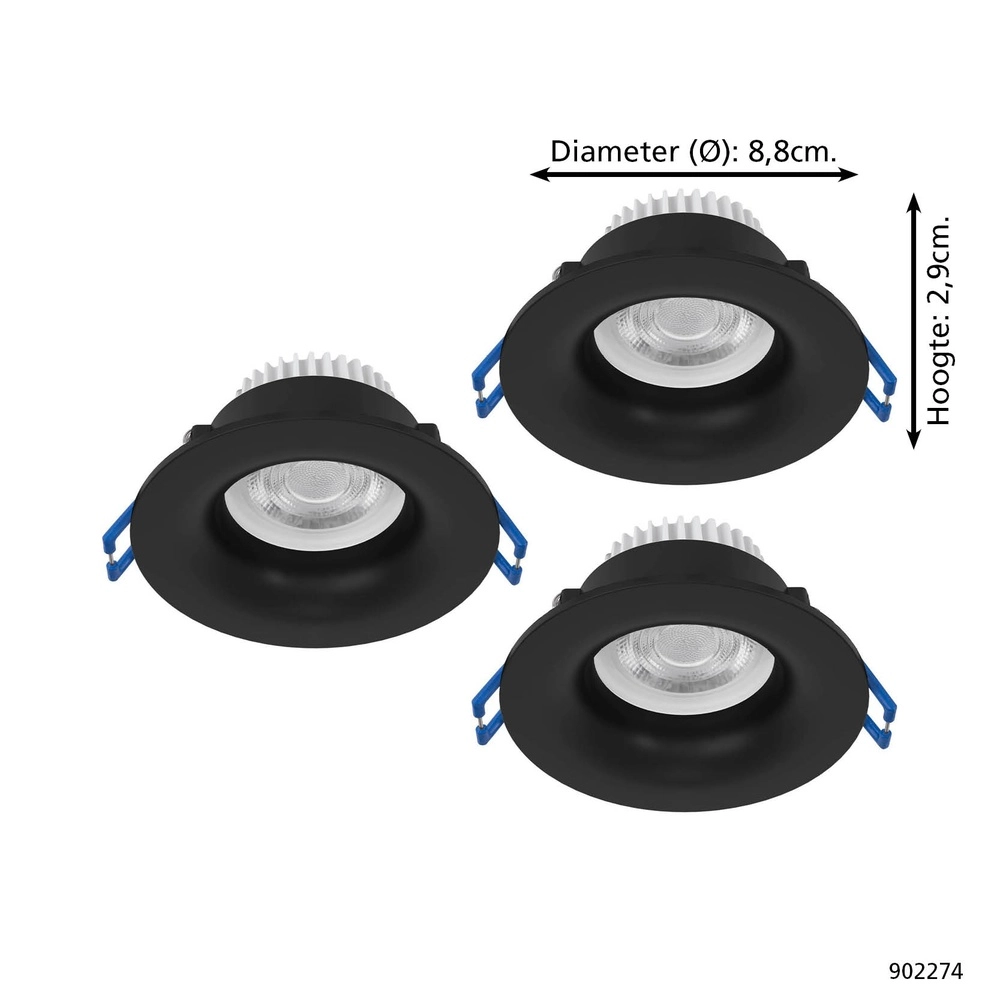 Set of 3 recessed spotlights Salabate black Ø 8.8cm IP65 Eglo 9008606358892