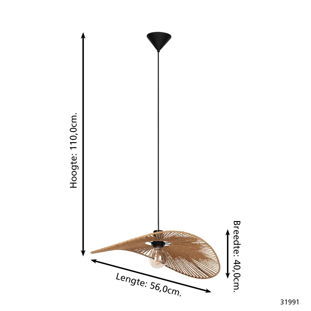 Rattan pendant lamp Siruela 56cm - 1x E27 Eglo 9002759319915