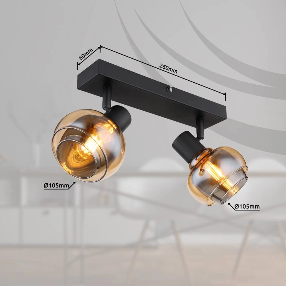 Black ceiling lamp Tokki 2-light amber smoke glass Globo 9007371455027