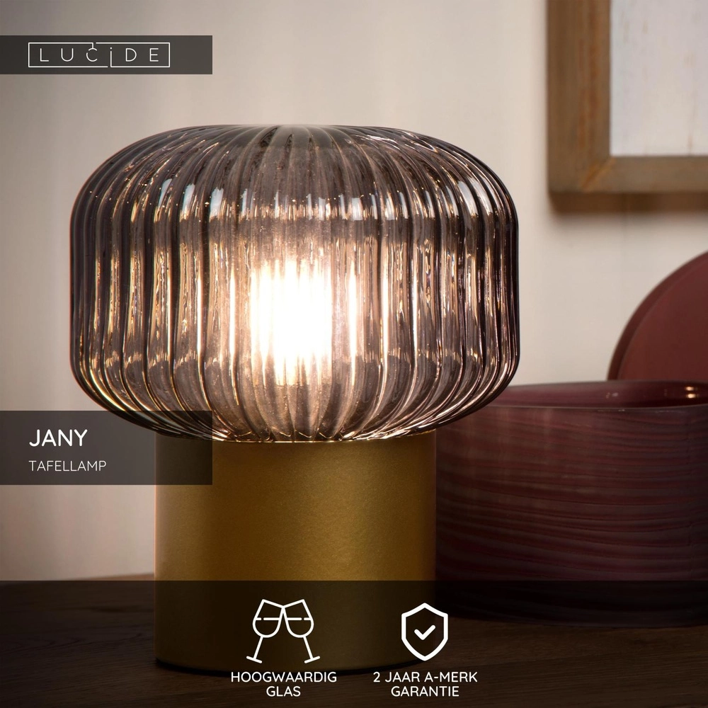 Table lamp Jany gold with smoke glass Lucide 5411212782663