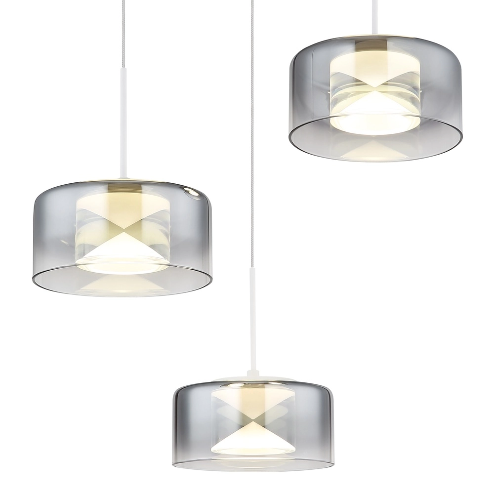 Design pendant lamp Belinda 3-light white with smoke glass Globo 9007371578368