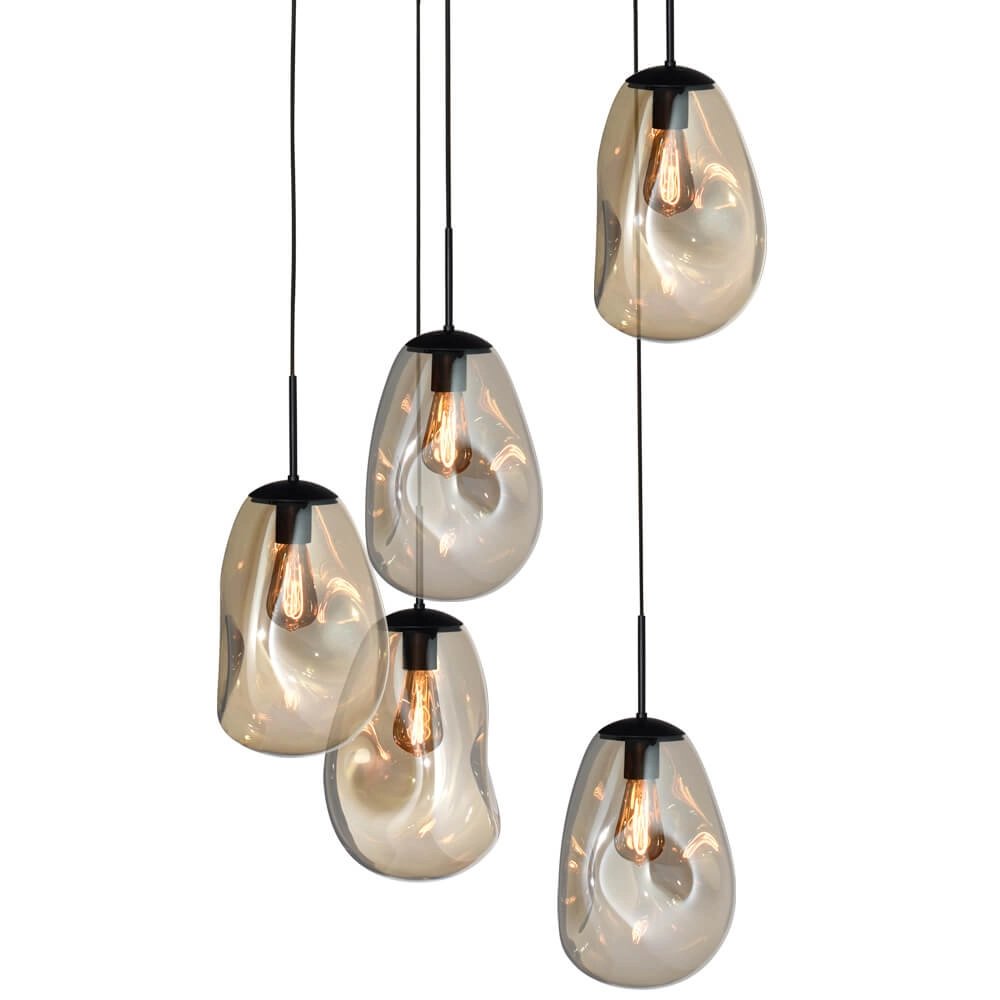 Vide hanging lamp Lava 5x gold glass Ø 22.5cm Masterlight 8718121286556