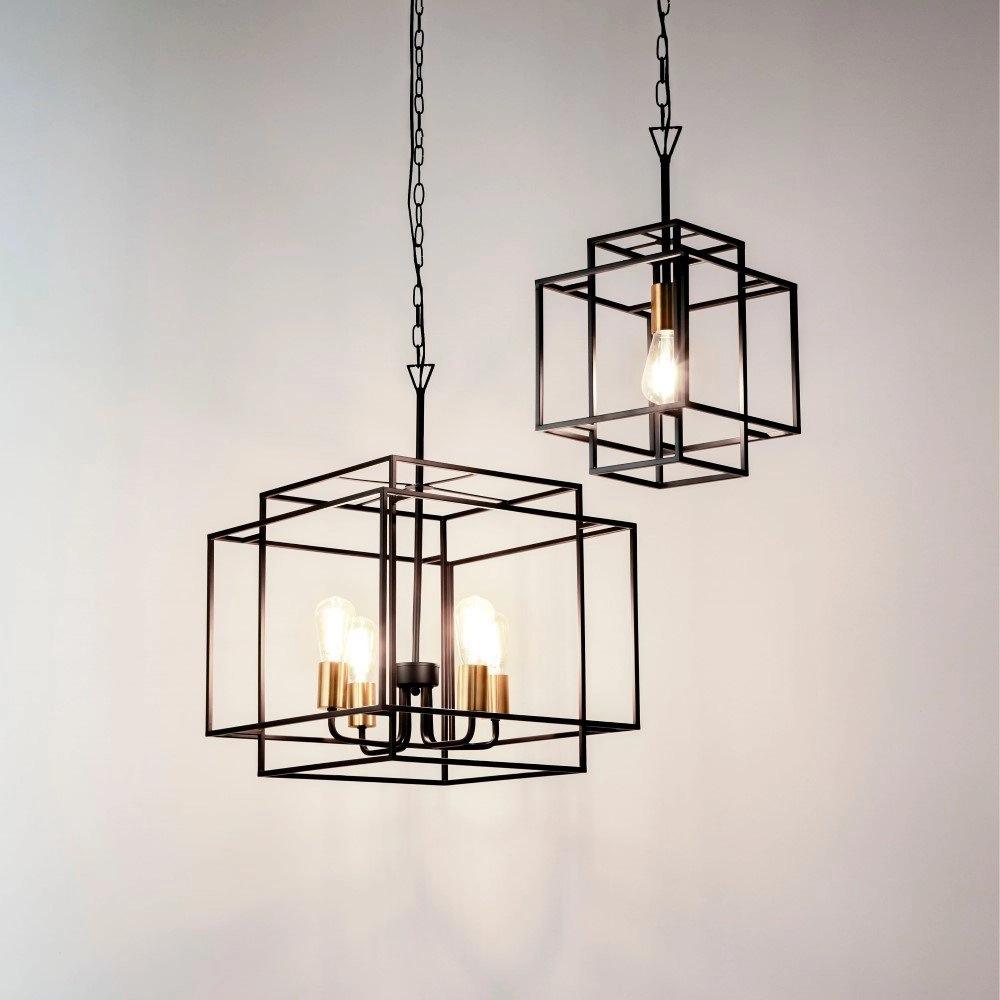 Sleek pendant lamp Crate 4-light black with gold Searchlight 5053423158518