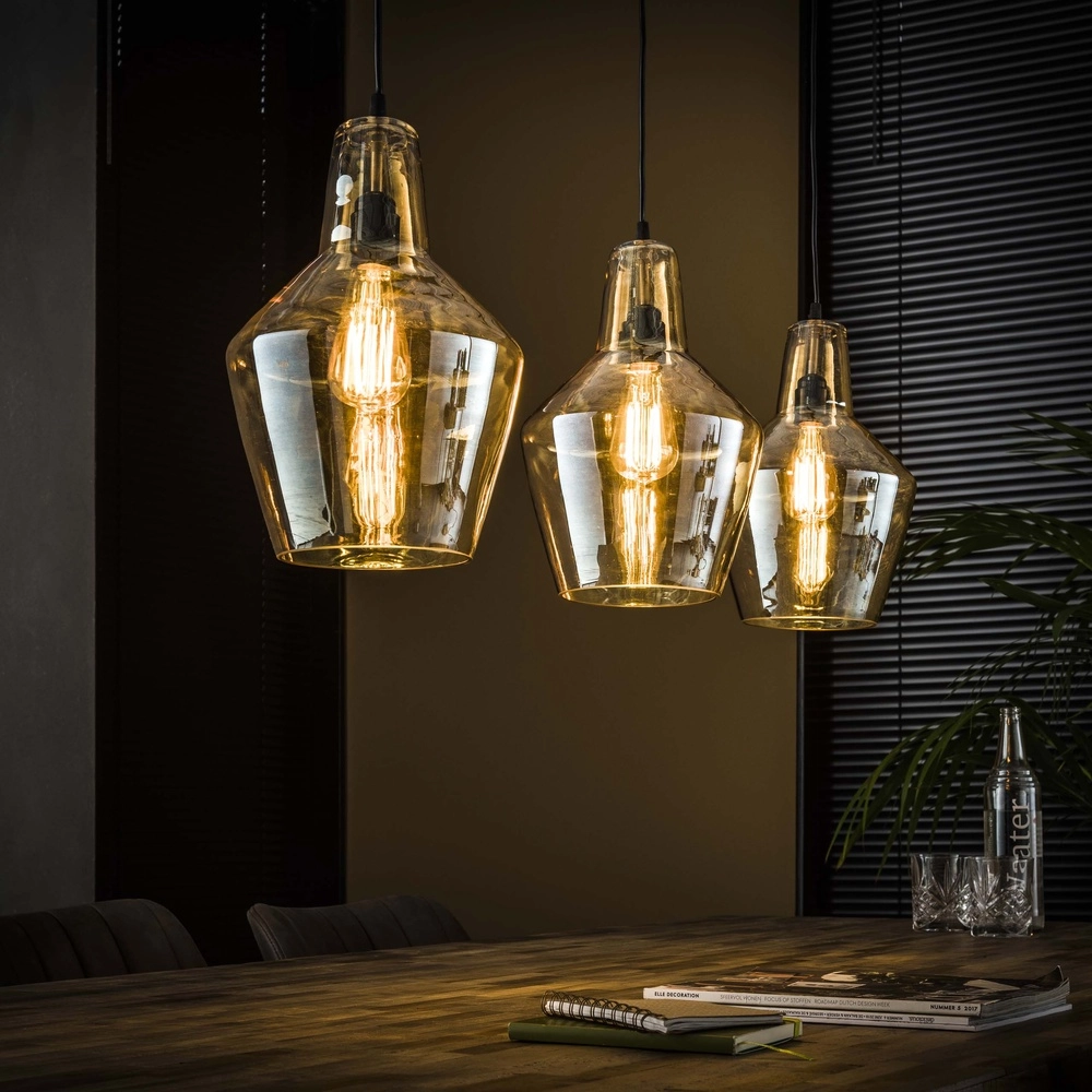 Glass pendant lamp Glass Amber glass with old silver