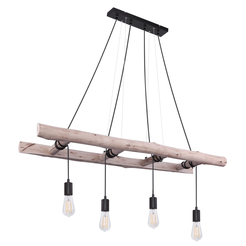 4-light pendant lamp Irmgard wood 190cm Globo 9007371398577