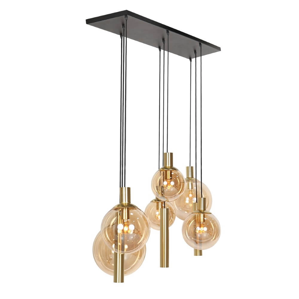 Dining table hanging lamp Bollique gold with amber glass Steinhauer 8712746172980