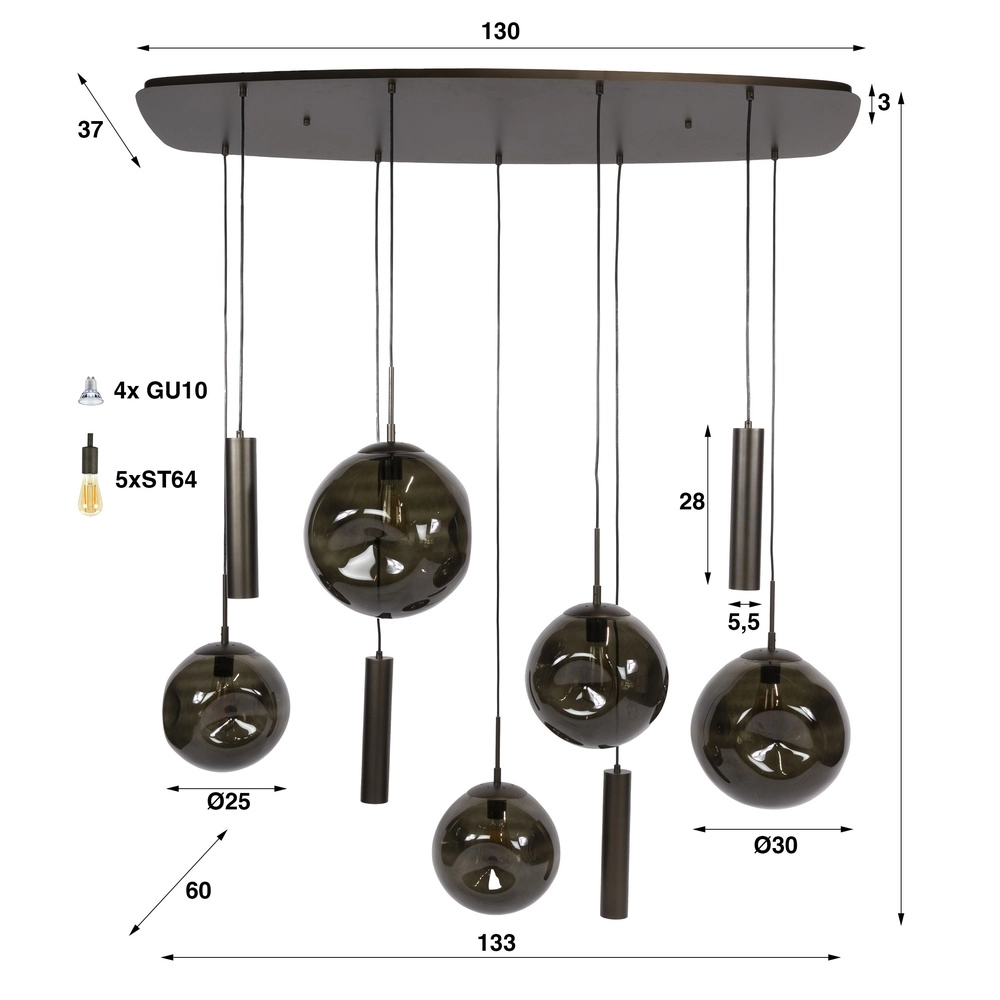 Dining table pendant lamp Stellar 5x E27 + 4x GU10 Lyora 8716803511712