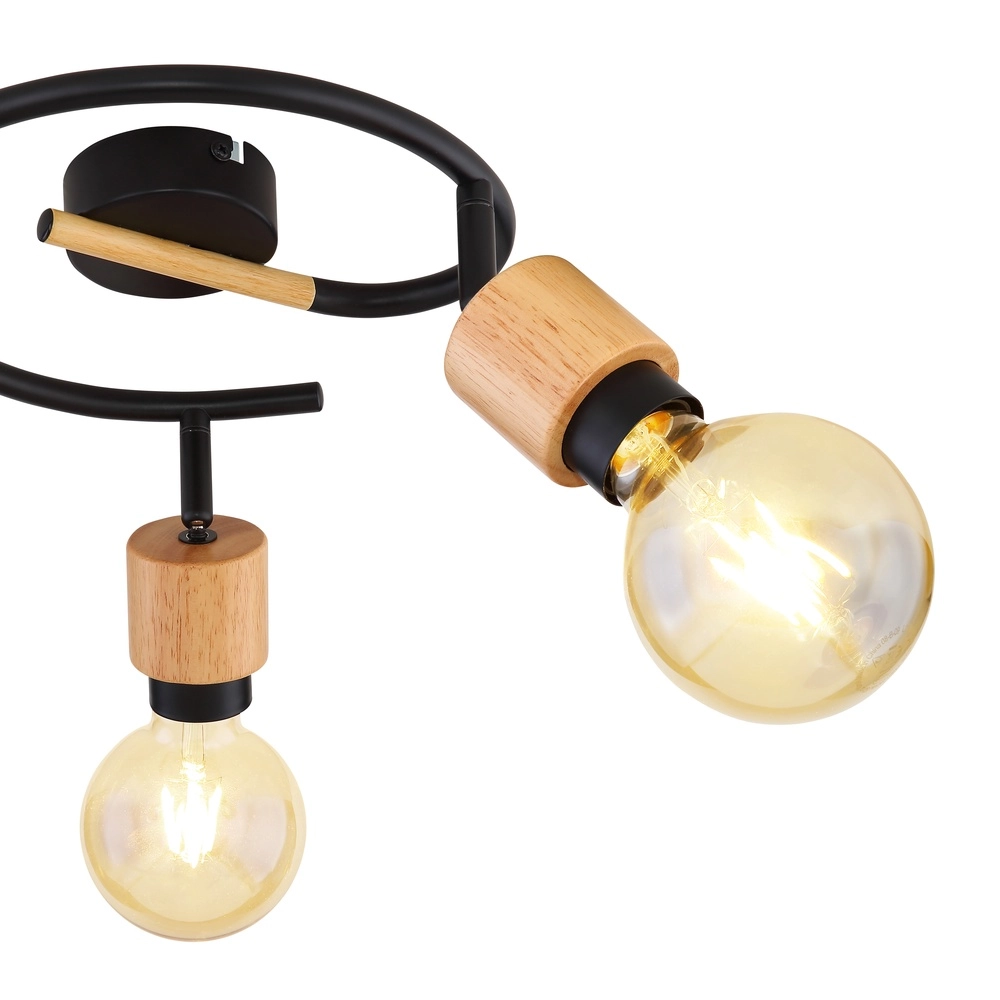 Ceiling lamp Jorna 3-light black with wood Globo 9007371405282