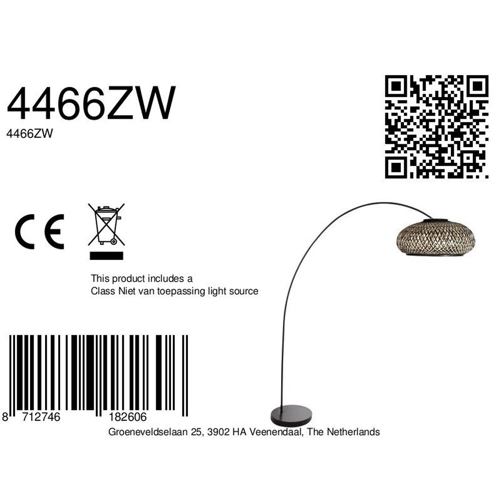 Arc lamp solva with black and rattan shade Ø 60cm Steinhauer 8712746182606