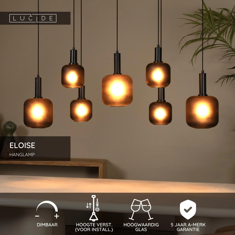 Black pendant lamp Eloise 7-light Lucide 5411212452481